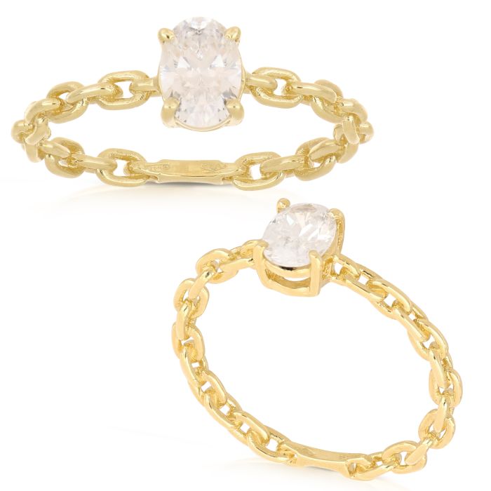 Anello Ovale con Gambo Forzatina in Oro Giallo 18kt – Collezione A Filo