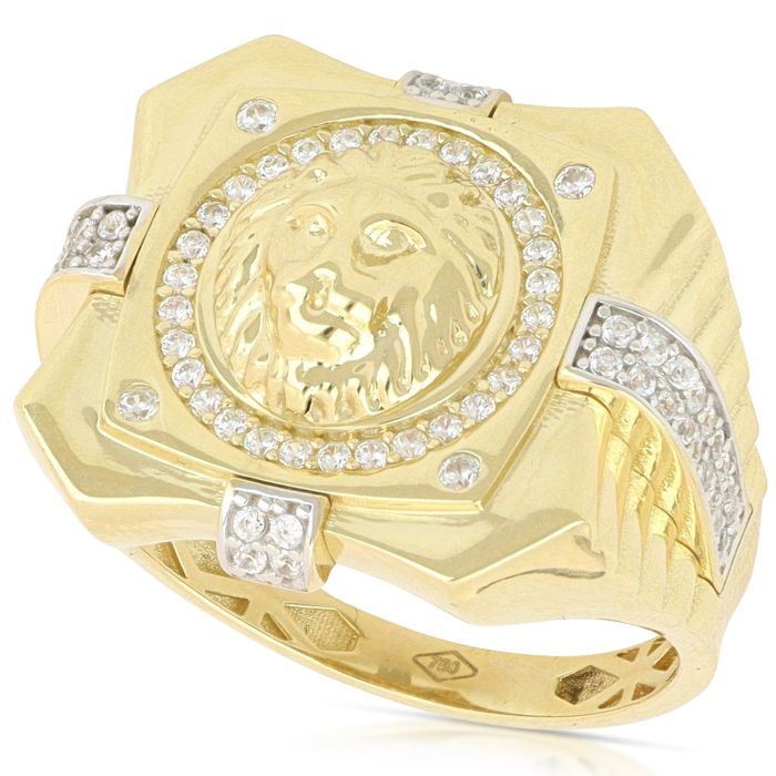 Anello Leone con Pietre in Oro 18kt – Uomo