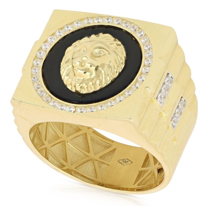 Anello Leone con Onice e Pietre in Oro 18kt – Uomo
