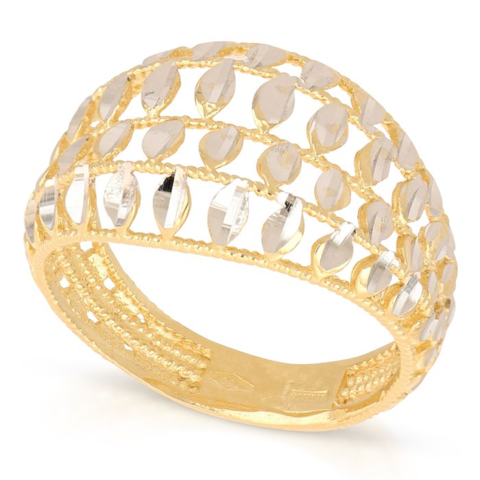 Anello Bicolore in Oro 18kt Traforato – Puntinato e Sfaccettato