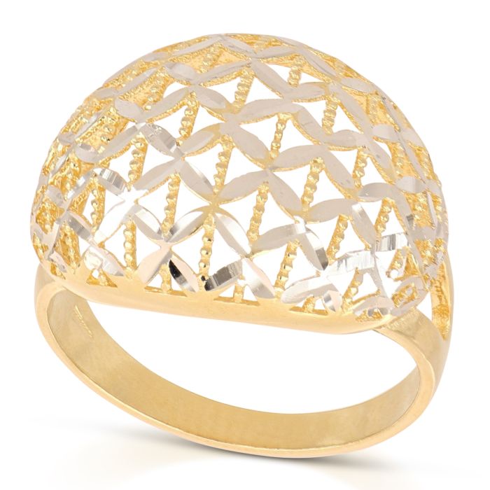 Anello Bicolore in Oro 18kt Traforato – Puntinato e Sfaccettato