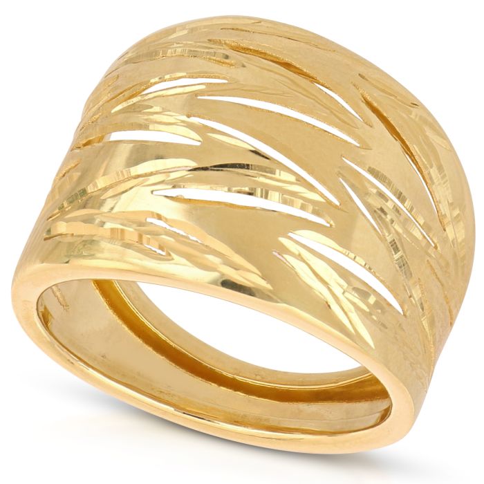 Anello in Oro Giallo 18kt a Lastra – Lucido e Diamantato (Fascia Larga 1,80 cm)