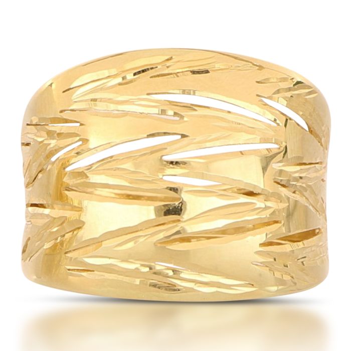 Anello in Oro Giallo 18kt a Lastra – Lucido e Diamantato (Fascia Larga 1,80 cm)