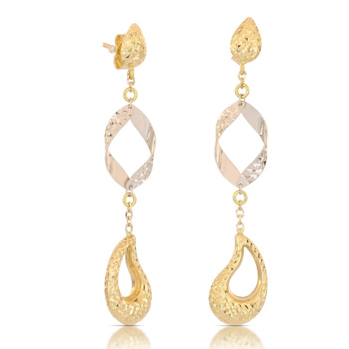 Orecchini Pendenti Martellati Bicolore – Oro 18kt – Collezione Drops