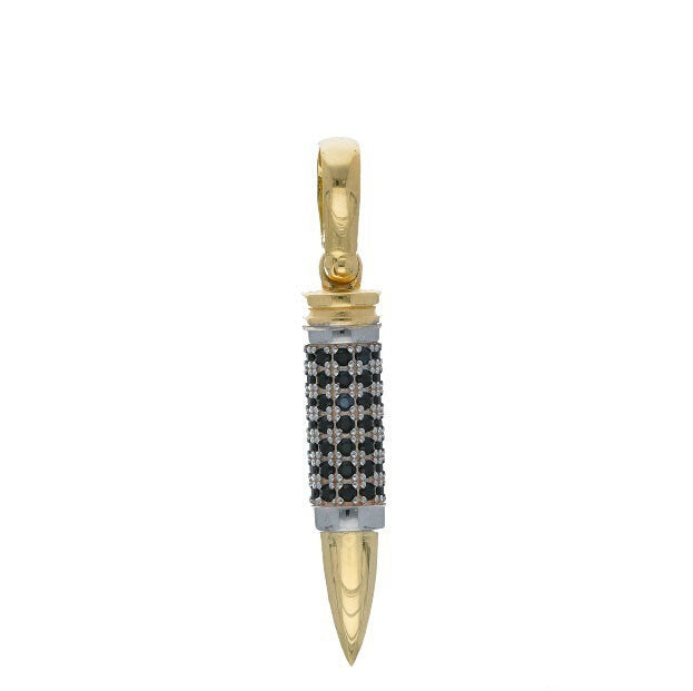 Ciondolo uomo pallottola proiettile gr 6.70 oro bianco e giallo 18kt con zirconi neri