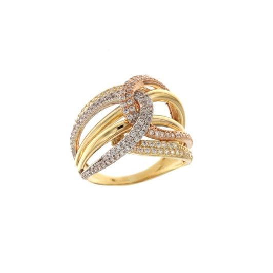 Anello Pave’ con Zirconi in Oro Giallo, Bianco e Rosa 18kt – Collezione Cocktail