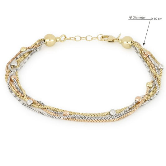 Bracciale Donna 5 Fili – Oro Giallo, Bianco e Rosa 18kt