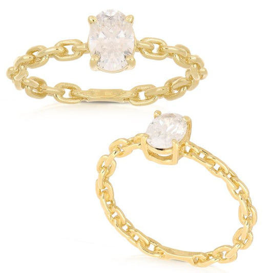 Anello Ovale con Gambo Forzatina in Oro Giallo 18kt – Collezione A Filo