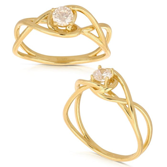 Anello Solitario Fantasia in Oro Giallo 18kt – Collezione A Filo