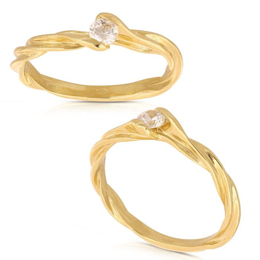 Anello Solitario Torchon in Oro Giallo 18kt – Collezione A Filo