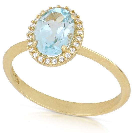Anello con Pietra Azzurra in Oro Giallo 18kt – Collezione 1 Fila di Zirconi