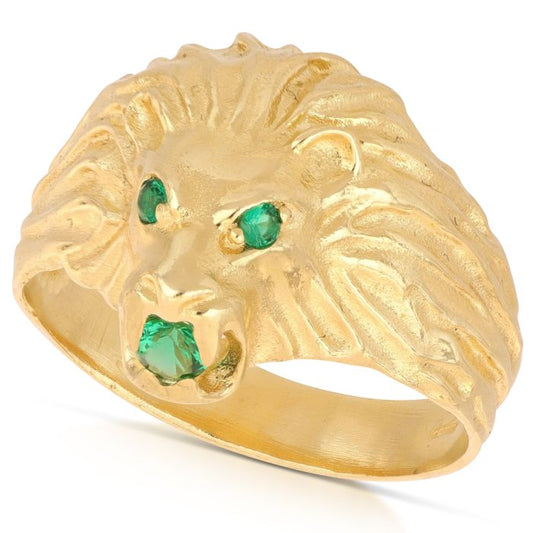 Anello Leone con Zirconi Verdi in Oro 18kt – Donna