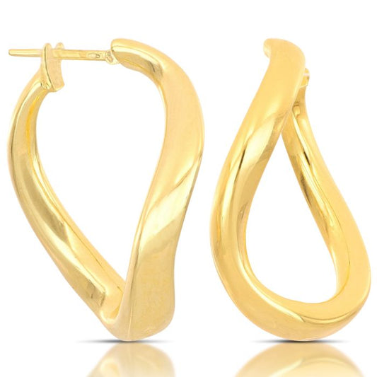 Orecchini Cerchi Curvilinei Elettroformati in Oro Giallo 18kt – Lucidi, Chiusura a Scatto, Eleganti Donna