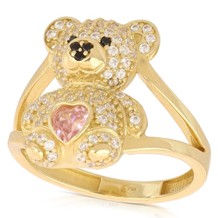 Anello Orsetto in Oro Giallo 18kt con Zirconi Rosa – Collezione Smart