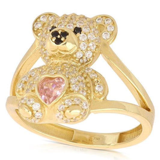 Anello Orsetto in Oro Giallo 18kt con Zirconi Rosa – Collezione Smart