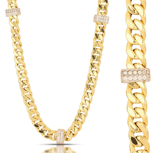 Catena Grumetta Vuota Bicolore con Zirconi in Oro 18kt – 50 cm