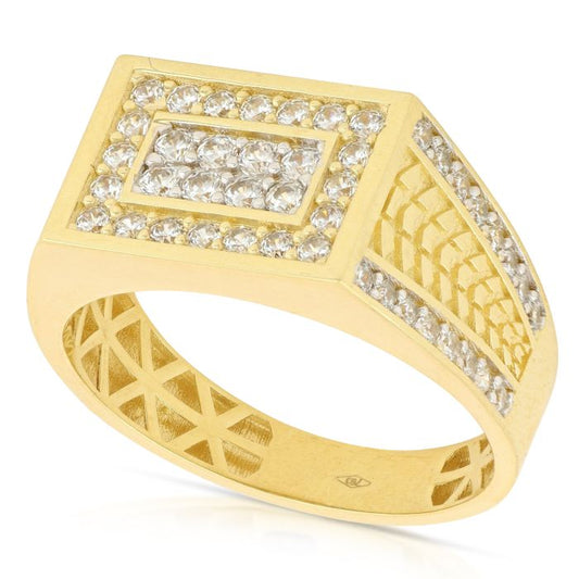 Anello a Scudo Rettangolare con Pietre in Oro 18kt – Uomo