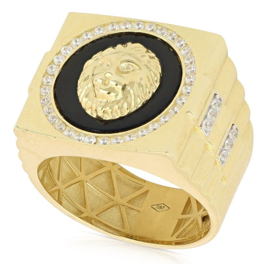 Anello Leone con Onice e Pietre in Oro 18kt – Uomo