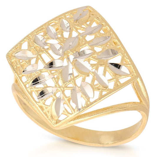 Anello Bicolore in Oro 18kt a Lastra Traforata – Lucido (Fascia Larga 1,90 cm)
