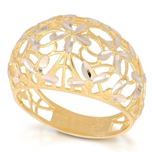 Anello Bicolore in Oro 18kt a Lastra Bombato Traforato – Lucido (Fascia Larga 1,50 cm)