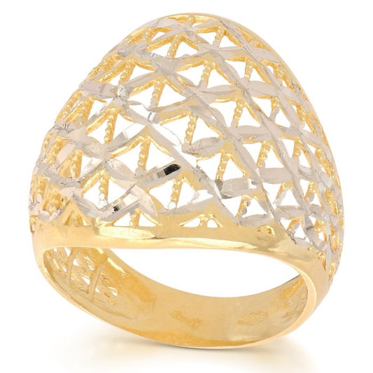 Anello Bicolore in Oro 18kt Traforato – Puntinato e Sfaccettato