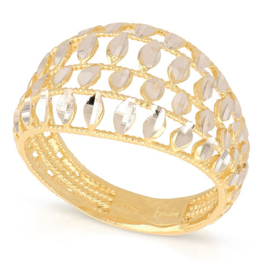 Anello Bicolore in Oro 18kt Traforato – Puntinato e Sfaccettato