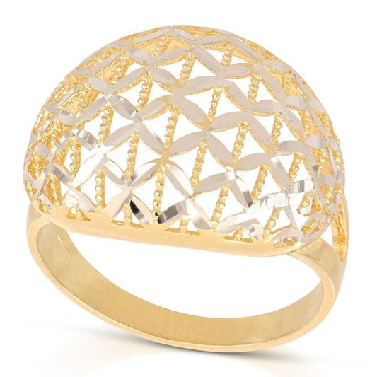 Anello Bicolore in Oro 18kt Traforato – Puntinato e Sfaccettato