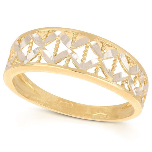 Anello Bicolore in Oro 18kt Traforato – Puntinato e Sfaccettato