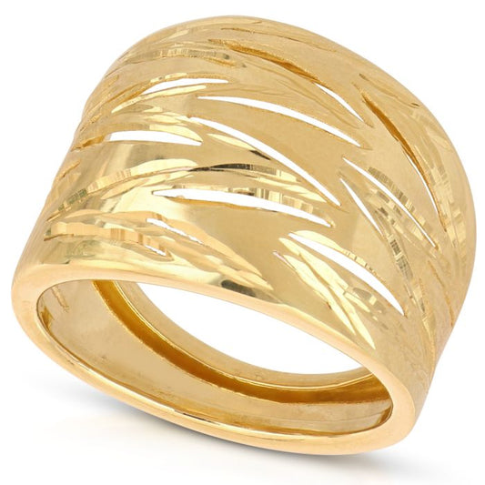 Anello in Oro Giallo 18kt a Lastra – Lucido e Diamantato (Fascia Larga 1,80 cm)