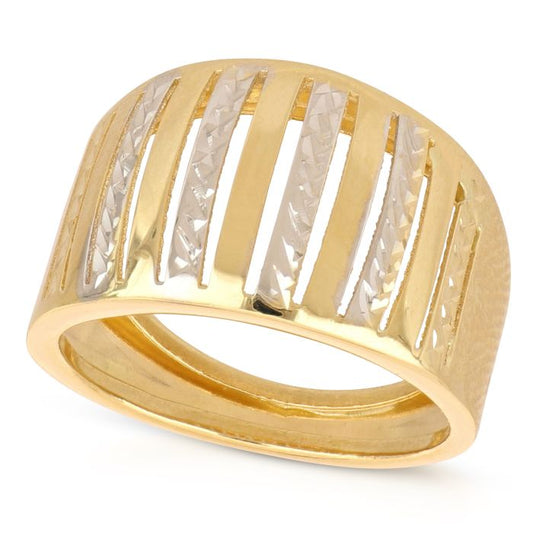 Anello Bicolore in Oro 18kt a Lastra – Lucido e Diamantato
