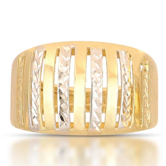 Anello Bicolore in Oro 18kt a Lastra – Lucido e Diamantato