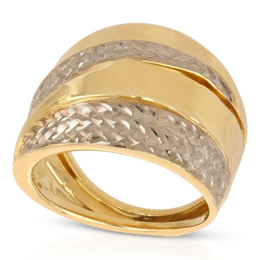 Anello Bicolore in Oro 18kt a Lastra – Lucido e Diamantato (Fascia Larga 1,90 cm)