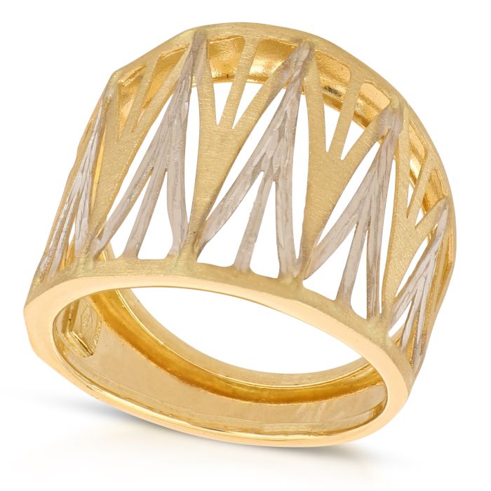 Anello Bicolore in Oro 18kt a Lastra – Lucido e Satinato (Fascia Larga 2,00 cm)