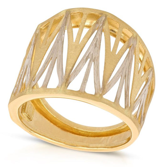 Anello Bicolore in Oro 18kt a Lastra – Lucido e Satinato (Fascia Larga 2,00 cm)