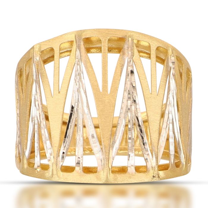 Anello Bicolore in Oro 18kt a Lastra – Lucido e Satinato (Fascia Larga 2,00 cm)