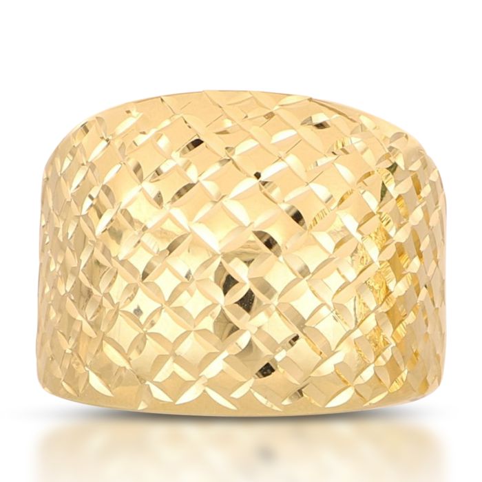 Anello in Oro Giallo 18kt a Lastra – Lucido e Diamantato (Fascia Larga 1,70 cm)