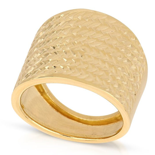 Anello in Oro Giallo 18kt a Lastra – Lucido e Diamantato (Fascia Larga 1,90 cm)