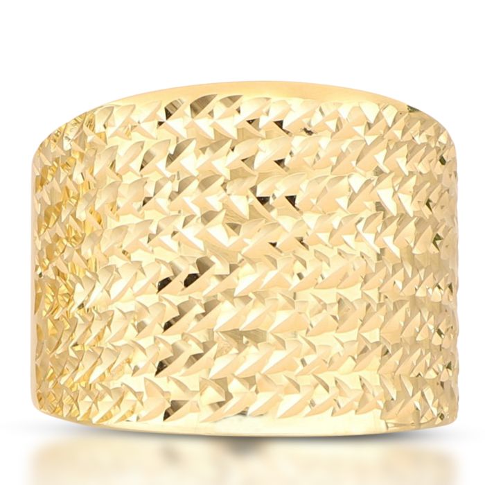 Anello in Oro Giallo 18kt a Lastra – Lucido e Diamantato (Fascia Larga 1,90 cm)