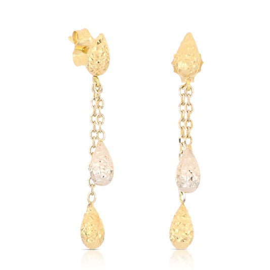 Orecchini Pendenti Martellati Bicolore – Oro 18kt – Collezione Drops