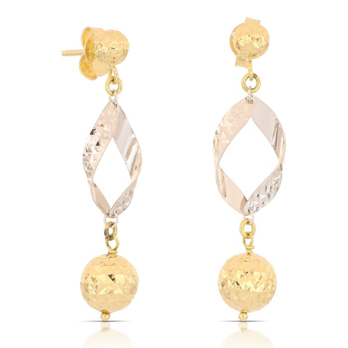 Orecchini Pendenti Martellati Bicolore – Oro 18kt – Collezione Drops