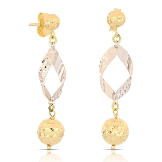 Orecchini Pendenti Martellati Bicolore – Oro 18kt – Collezione Drops
