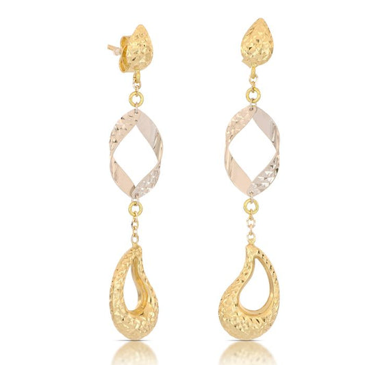 Orecchini Pendenti Martellati Bicolore – Oro 18kt – Collezione Drops