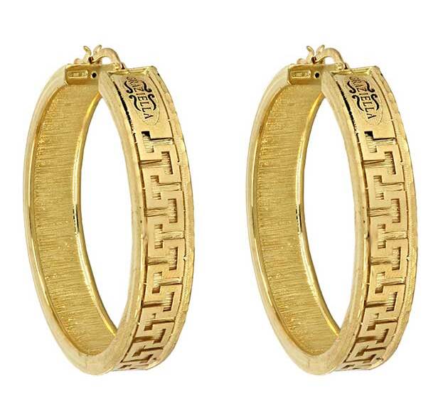 Orecchini Boccole Cerchio in Oro Giallo 18kt – Design Greca Satinati e Lucidi