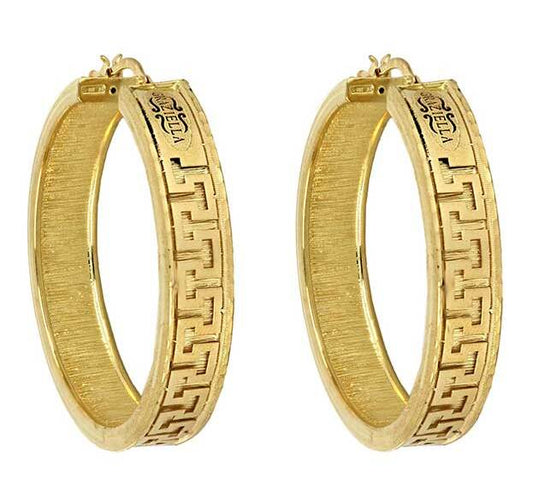 Orecchini Boccole Cerchio in Oro Giallo 18kt – Design Greca Satinati e Lucidi