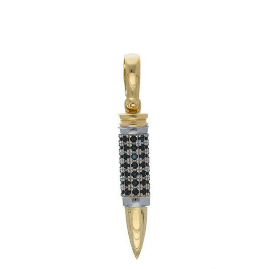 Ciondolo uomo pallottola proiettile gr 6.70 oro bianco e giallo 18kt con zirconi neri
