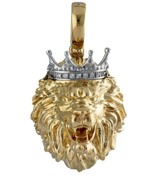 Ciondolo Uomo Testa di Leone in Oro Giallo 18kt con Zirconi Bianchi